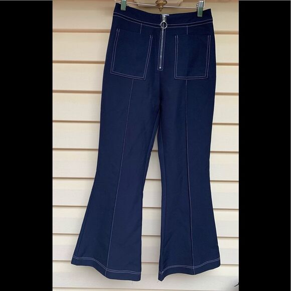 Polly blue flared pants, center zipper, size 8 - Picture 1 of 7
